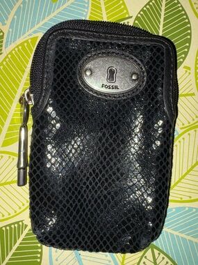 Fossil Black Reptile Embossed Zip Card & Key Pouch